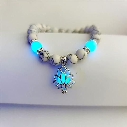 Glowing in The Dark Moon Lotus Flower Shaped Charm Bracelet for Men Women - The Trend Hype Store