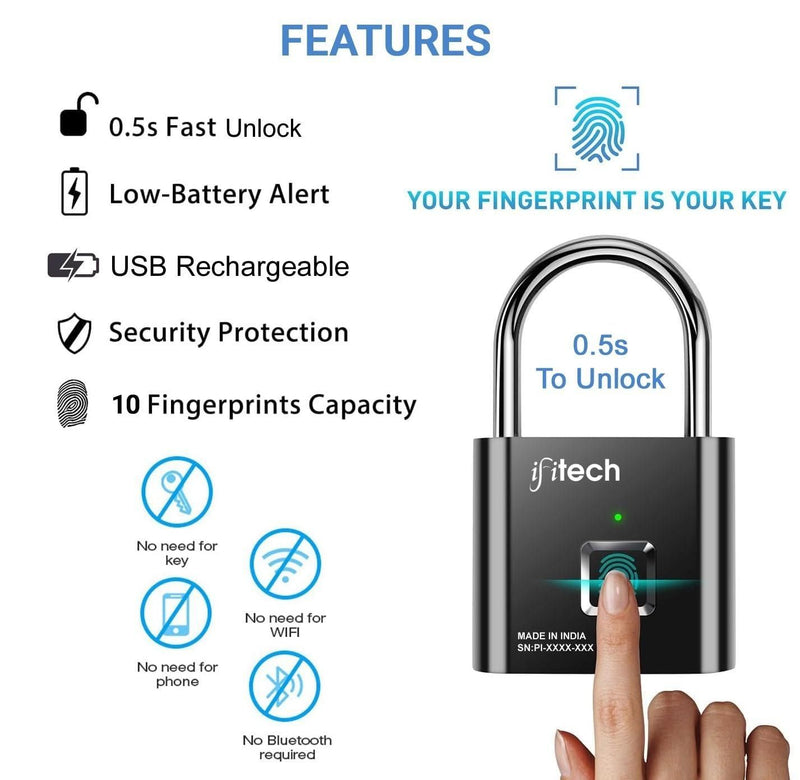 Portable Fingerprint Padlock USB Rechargeable - The Trend Hype Store
