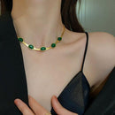 Oval Green Crystal Pendant Necklace Set With Bracelet - The Trend Hype Store