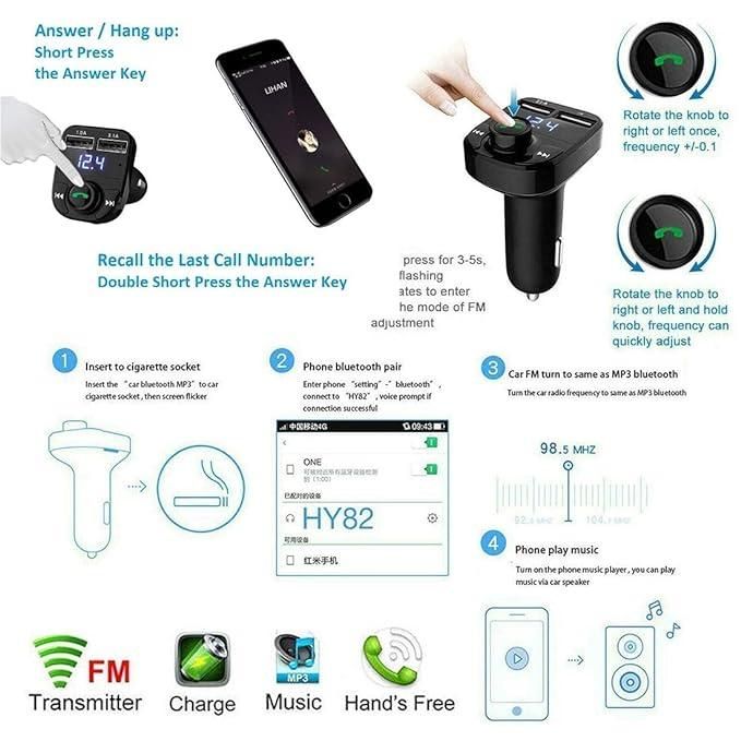 Hands-Free Wireless Bluetooth -Transmitter 2.1 A Dual USB Port - The Trend Hype Store