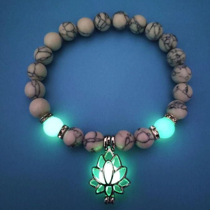 Glowing in The Dark Moon Lotus Flower Shaped Charm Bracelet for Men Women - The Trend Hype Store