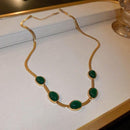 Oval Green Crystal Pendant Necklace Set With Bracelet - The Trend Hype Store