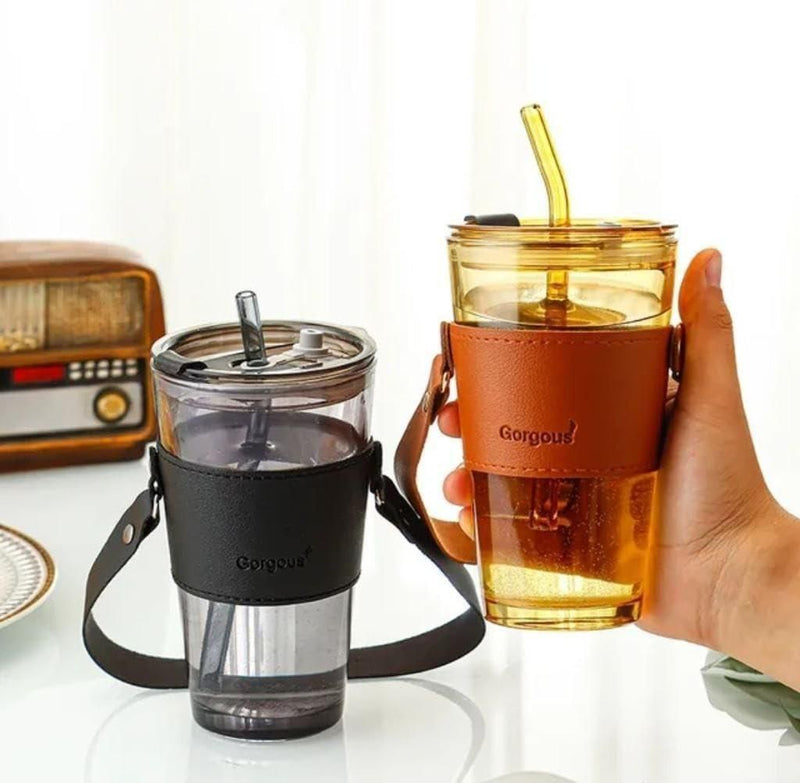Stylish Glass Tumbler with Glass Straw and Lid - The Trend Hype Store