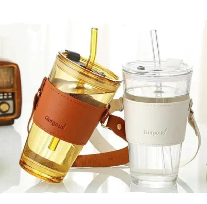 Stylish Glass Tumbler with Glass Straw and Lid - The Trend Hype Store